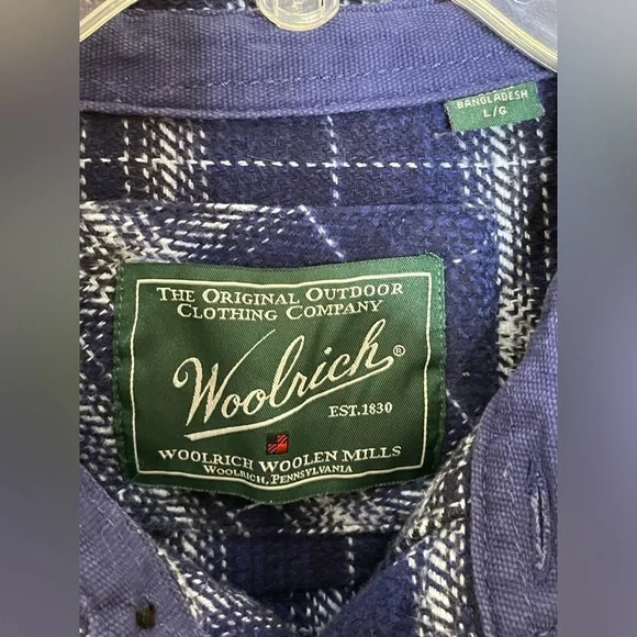 Woolrich Shirt Mens L Heavyweight Brushed Cotton Brawny Flannel Blue Plaid‌‌‌‌ - Picture 8 of 10